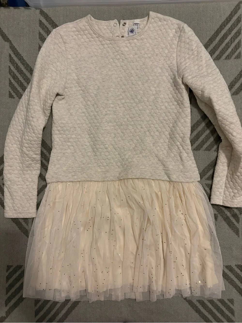 Petit Bateau Cream Quilted Top with Sparkle Tulle Skirt